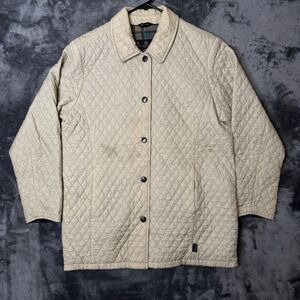 Barbour Quilted Jacket Plaid Lined Long Sleeve Size 6 Cream Collard Jacket